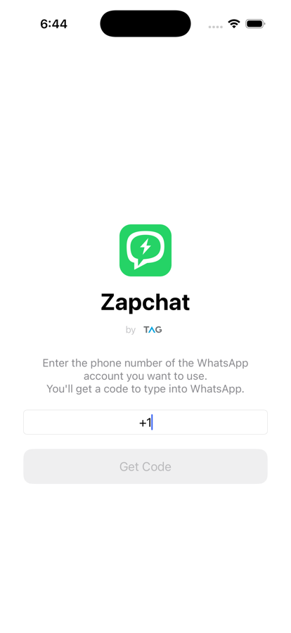 Zapchat's sign-in screen, asking for a phone number